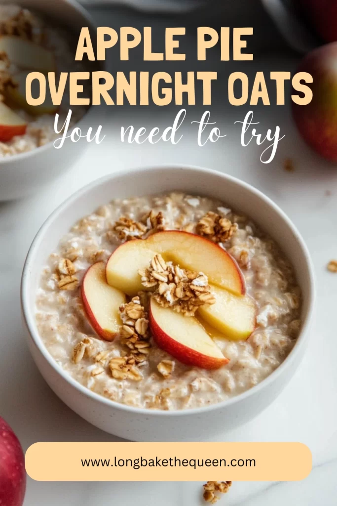 Creamy apple pie overnight oats topped with fresh apple slices.