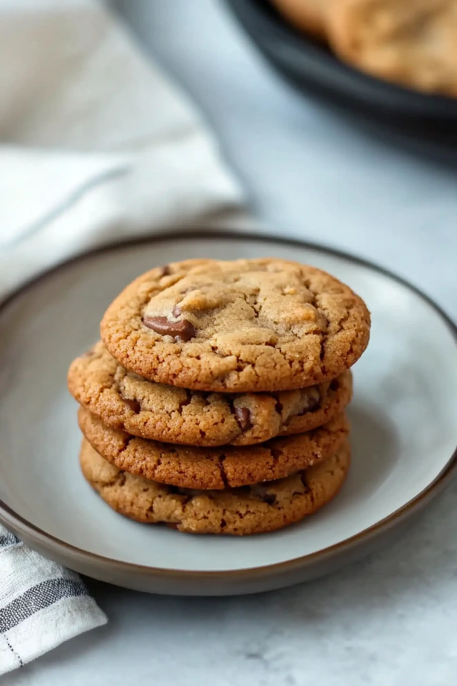 Brown butter maple cookies served warm on linen napkin.