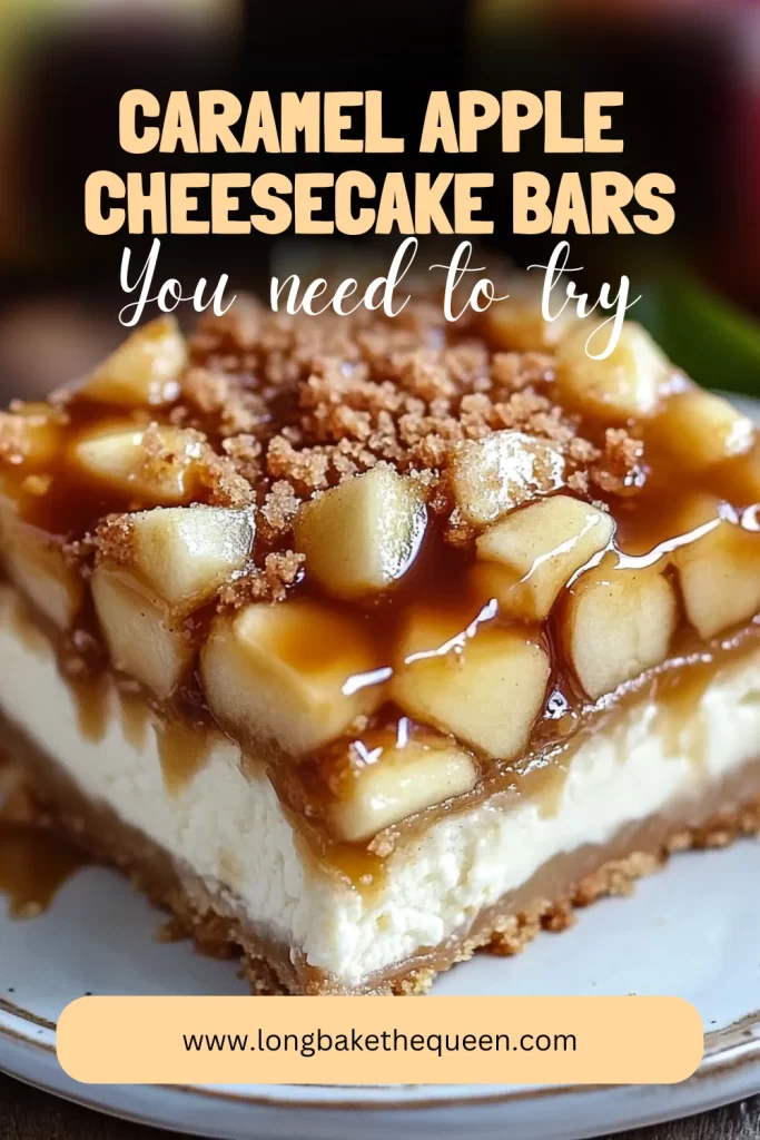 Golden caramel apple cheesecake bars on parchment squares