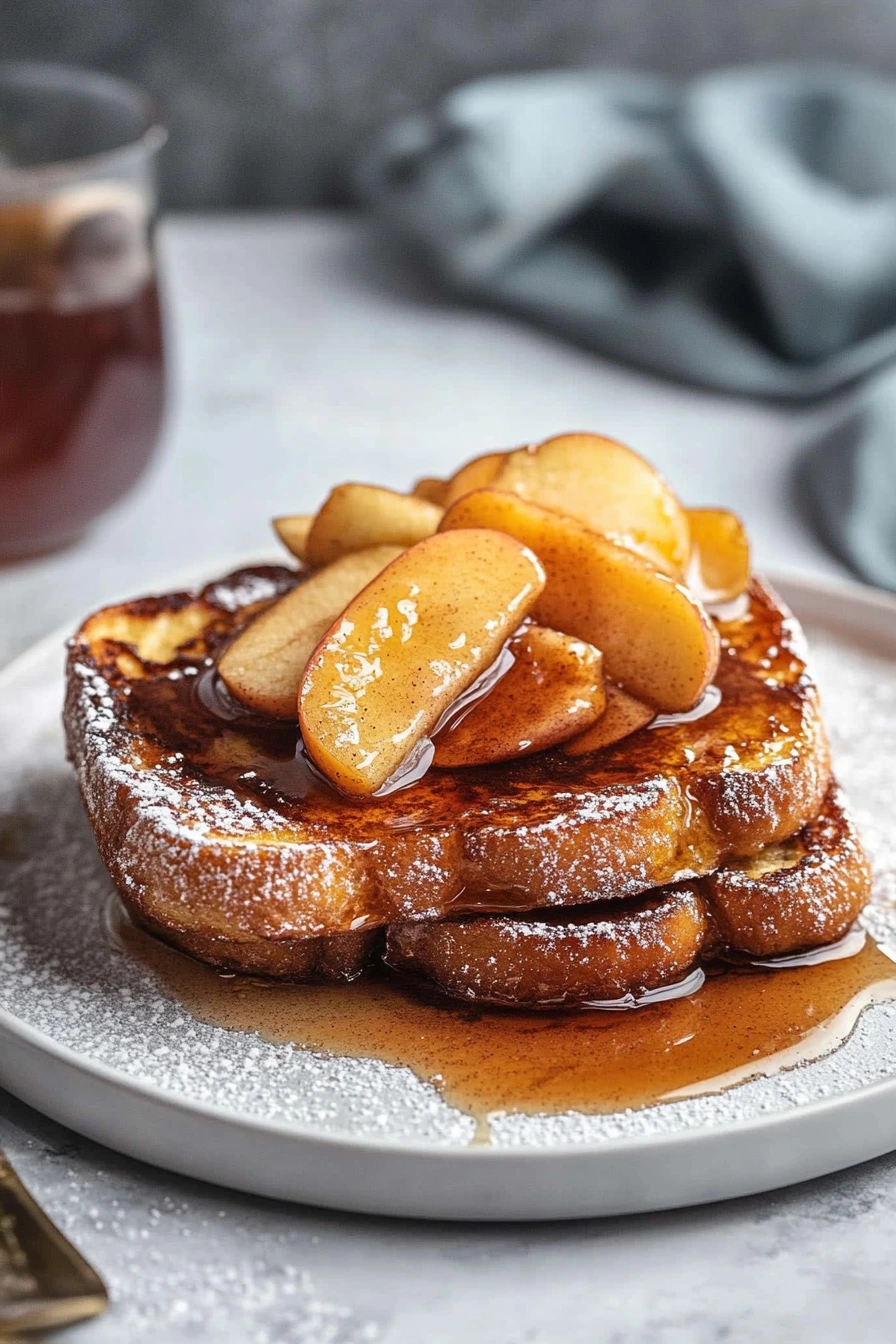 Flatlay showing cinnamon apple french toast.