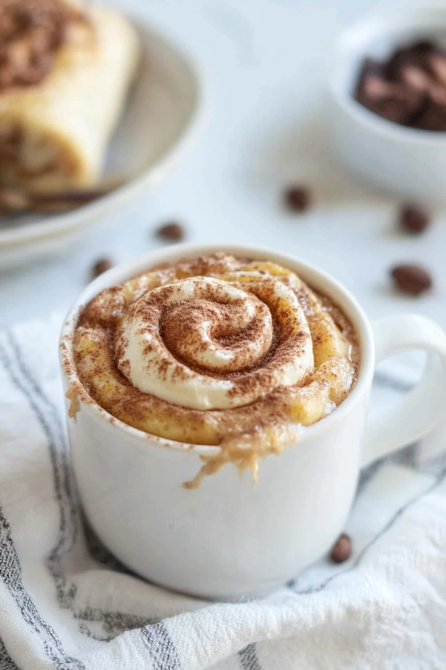 cinnamon roll mug cake ingredients on marble surface