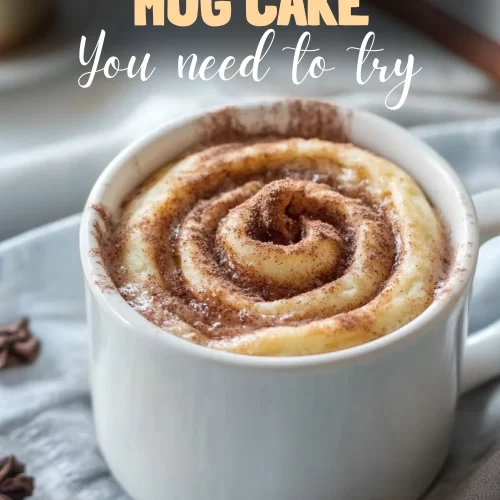 Warm cinnamon roll mug cake topped with glaze in white mug