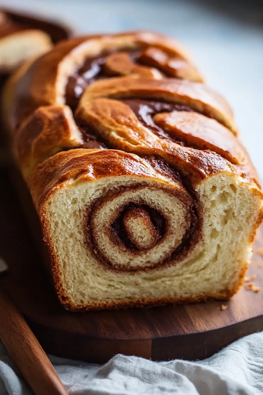 Warm slices of cinnamon swirl bread served on ceramic plate
