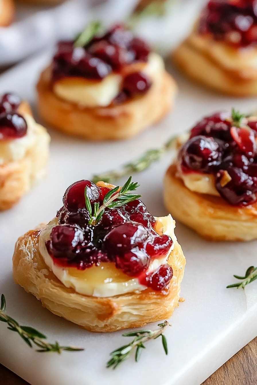 Freshly baked cranberry brie bites served on a platter.