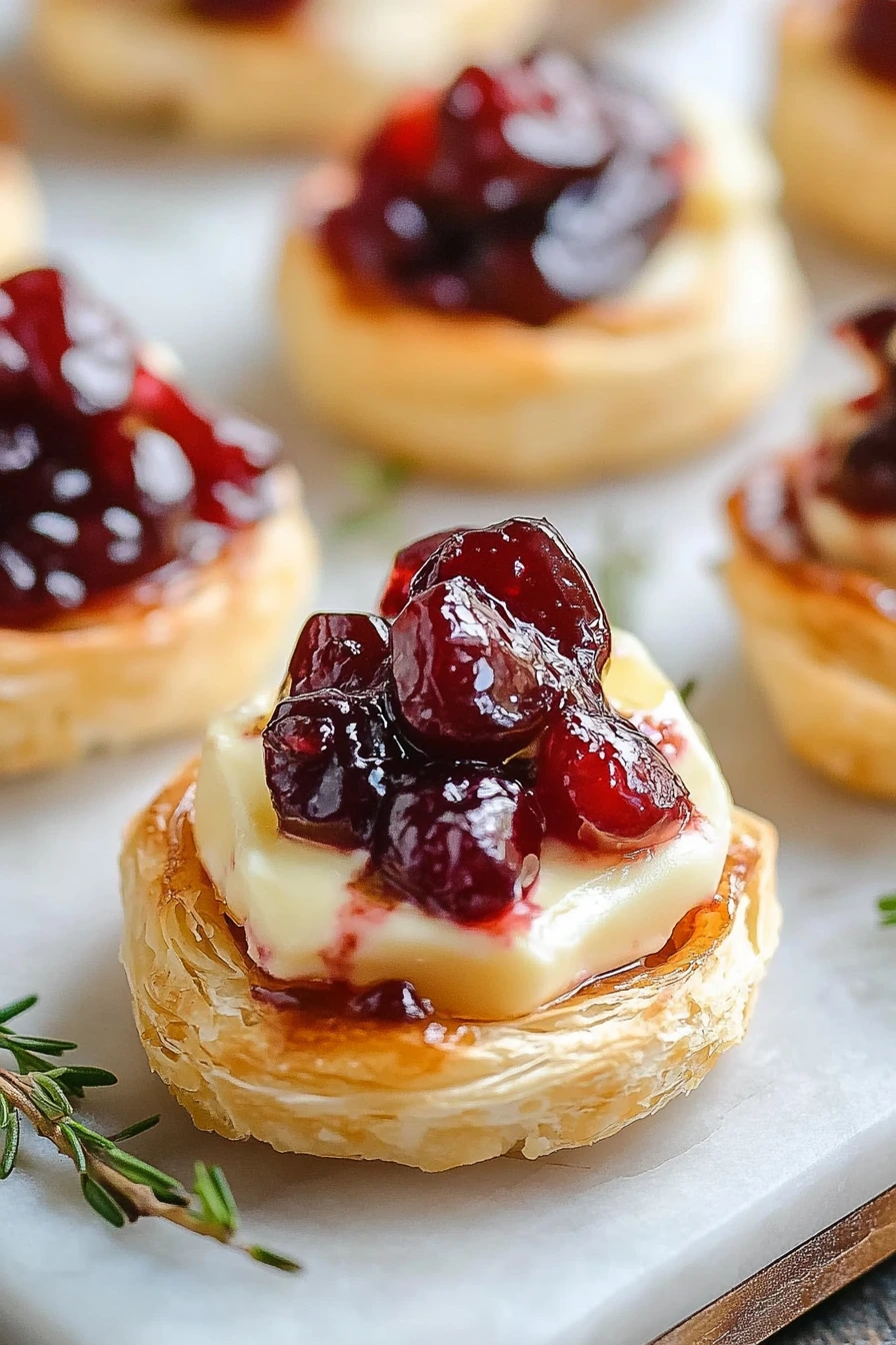 Flatlay of brie, puff pastry, and cranberry sauce, Cranberry Brie Bites