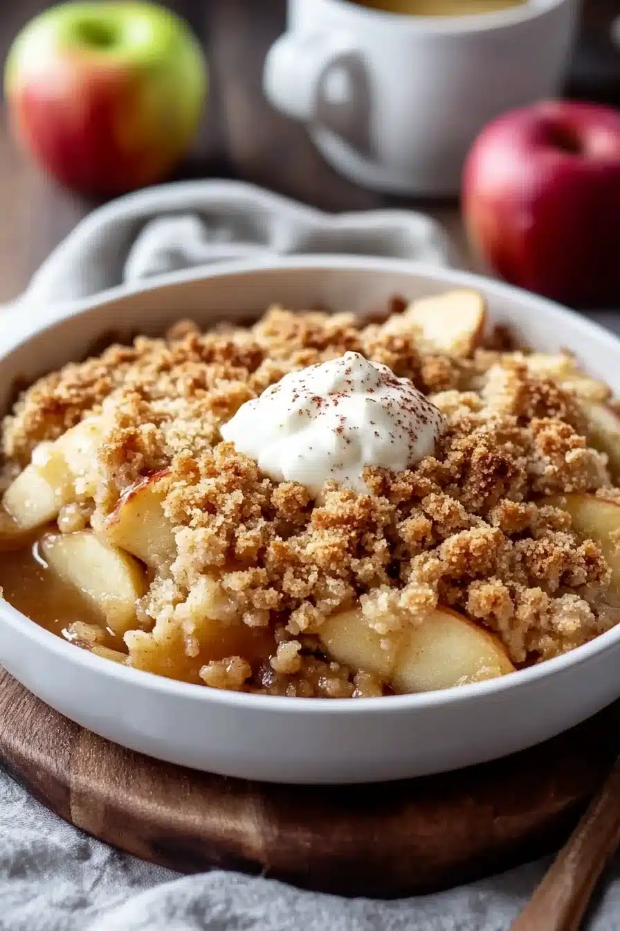 Flatlay of apple crumble with spices and butter