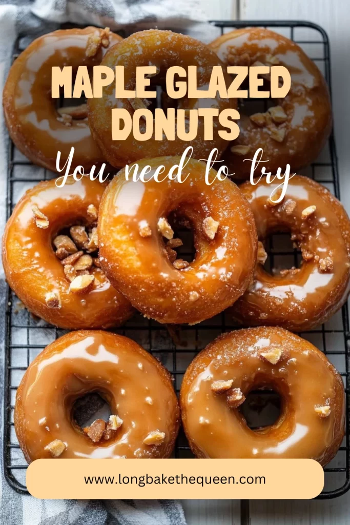 Freshly made maple glazed donuts on cooling rack