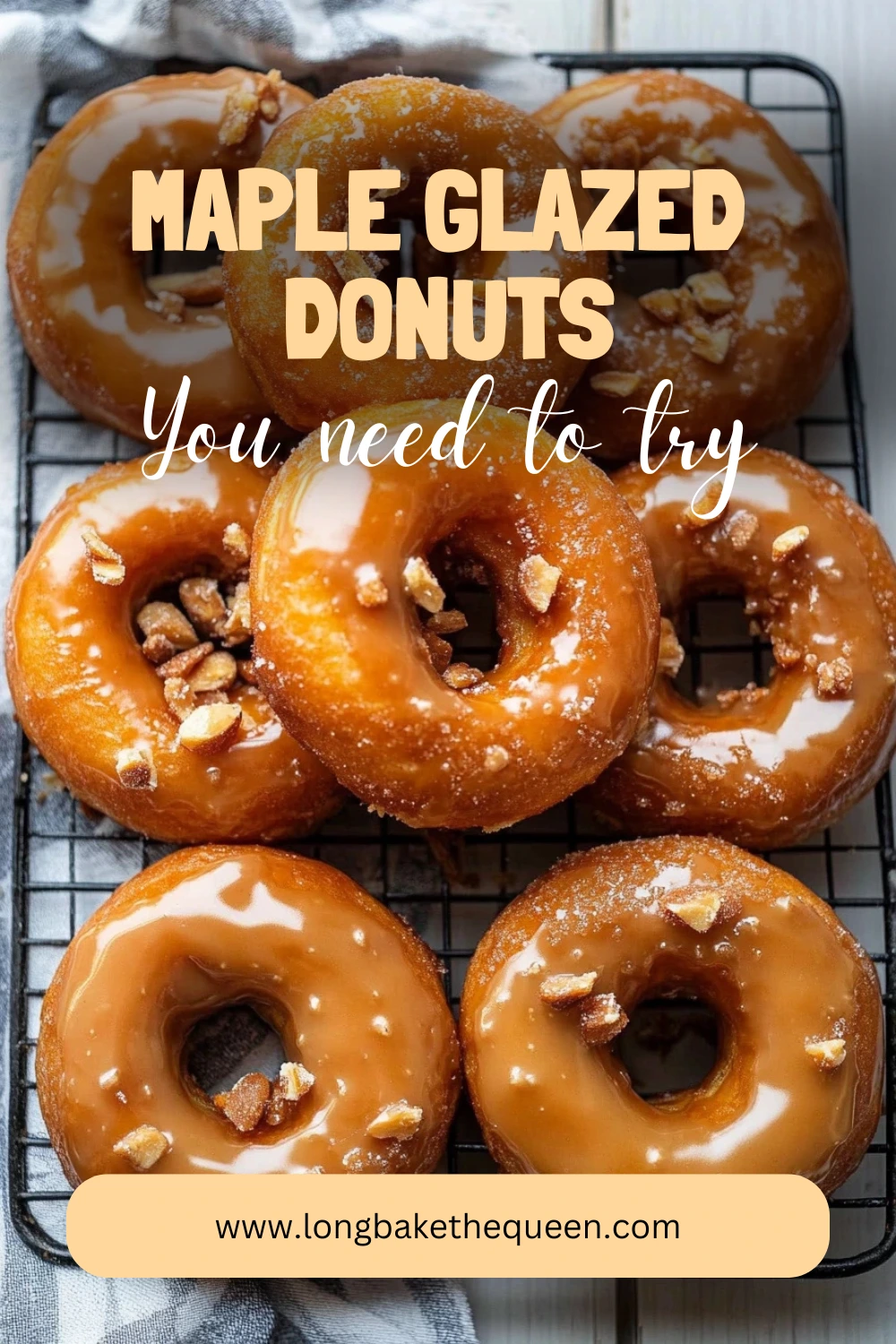 Freshly made maple glazed donuts on cooling rack