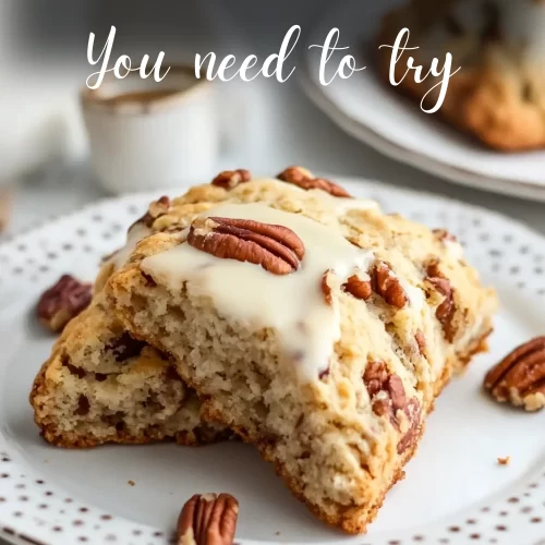 Freshly baked maple pecan scones on a rustic cooling rack