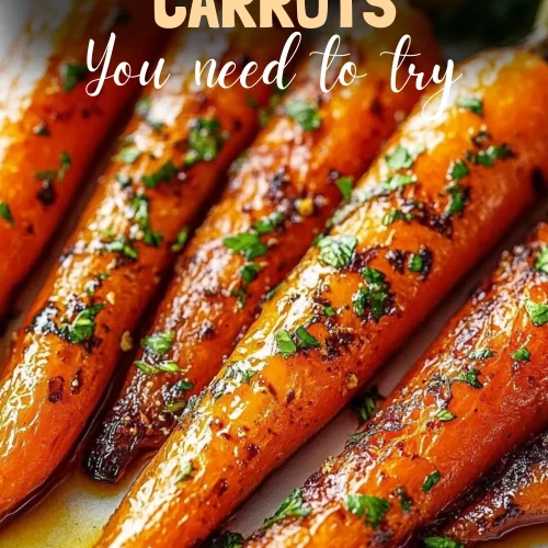 Golden maple roasted carrots glistening with caramel glaze on tray