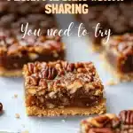 Golden pecan pie bars with caramel glaze cooling on rack