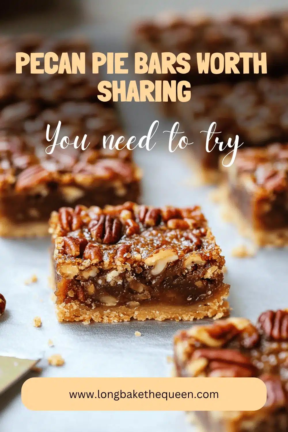 Golden pecan pie bars with caramel glaze cooling on rack