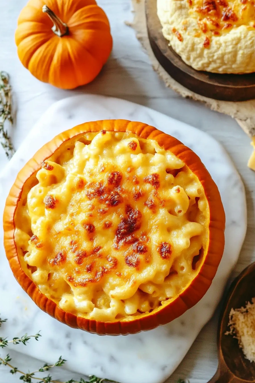 homemade pumpkin mac and cheese flatlay
