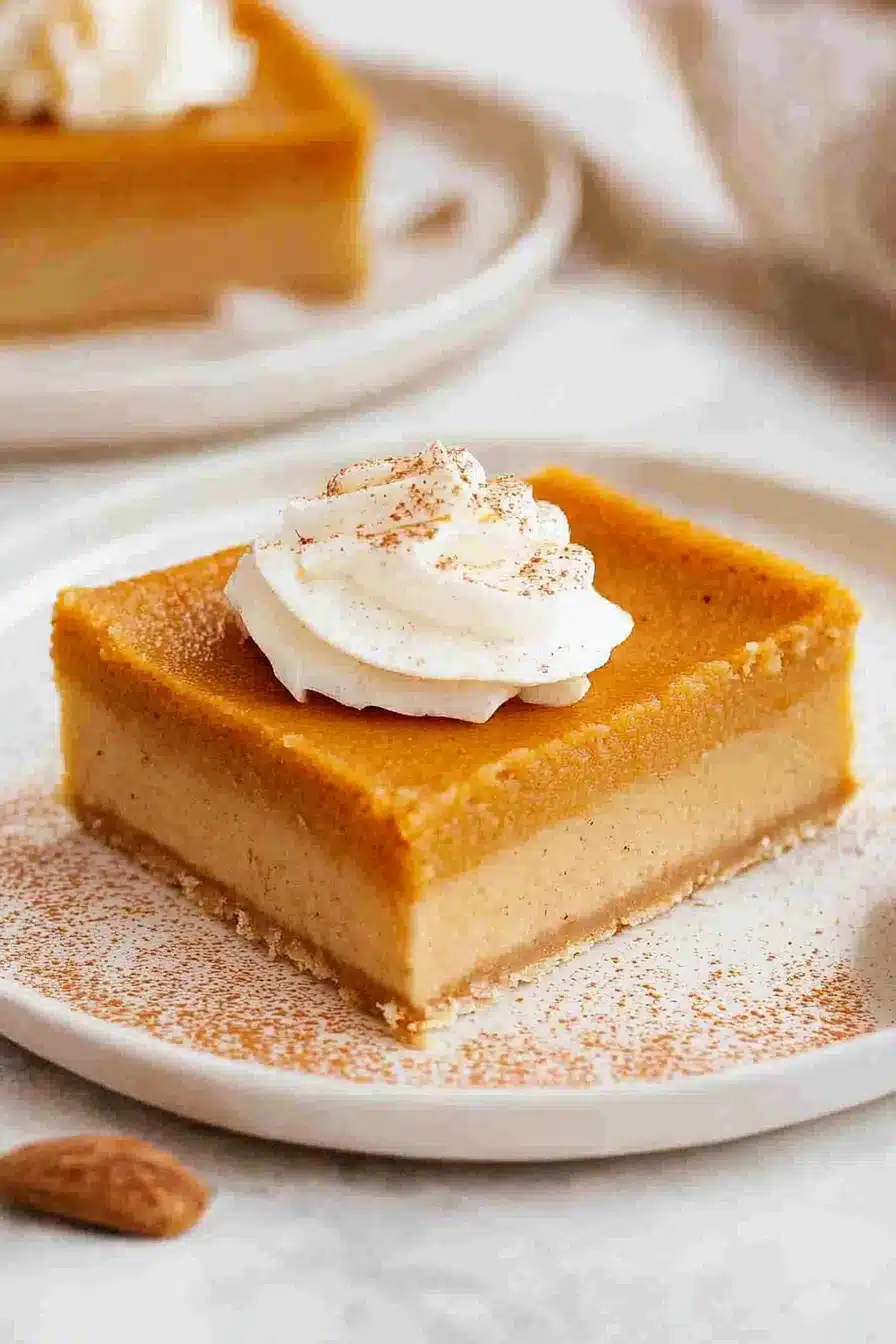 Pumpkin pie bars arranged on marble surface