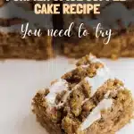 Freshly sliced pumpkin spice coffee cake on white plate