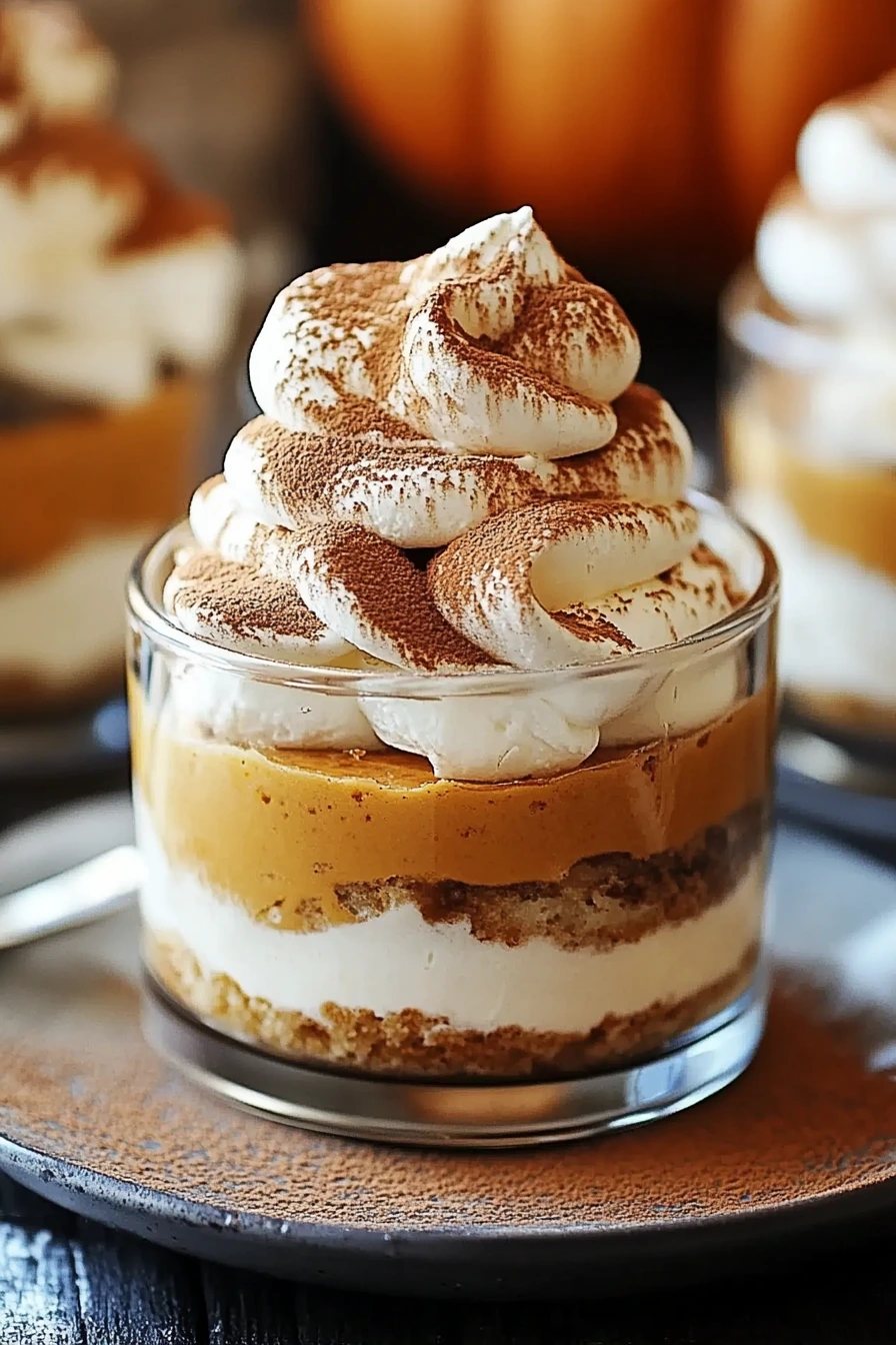 Pumpkin tiramisu on marble surface