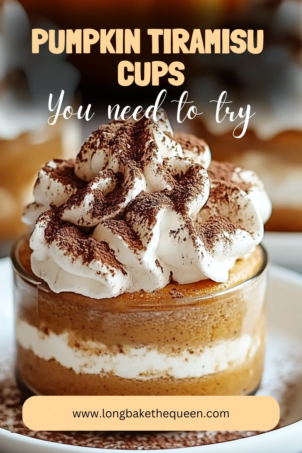 Creamy layered pumpkin tiramisu dessert in glass cups