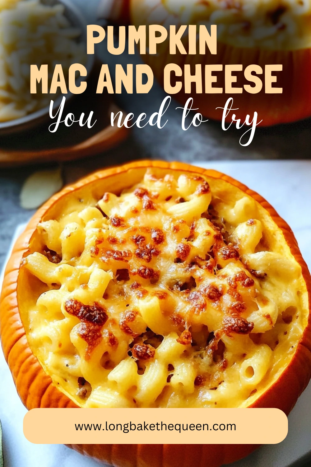 Golden baked pumpkin mac and cheese with crispy topping