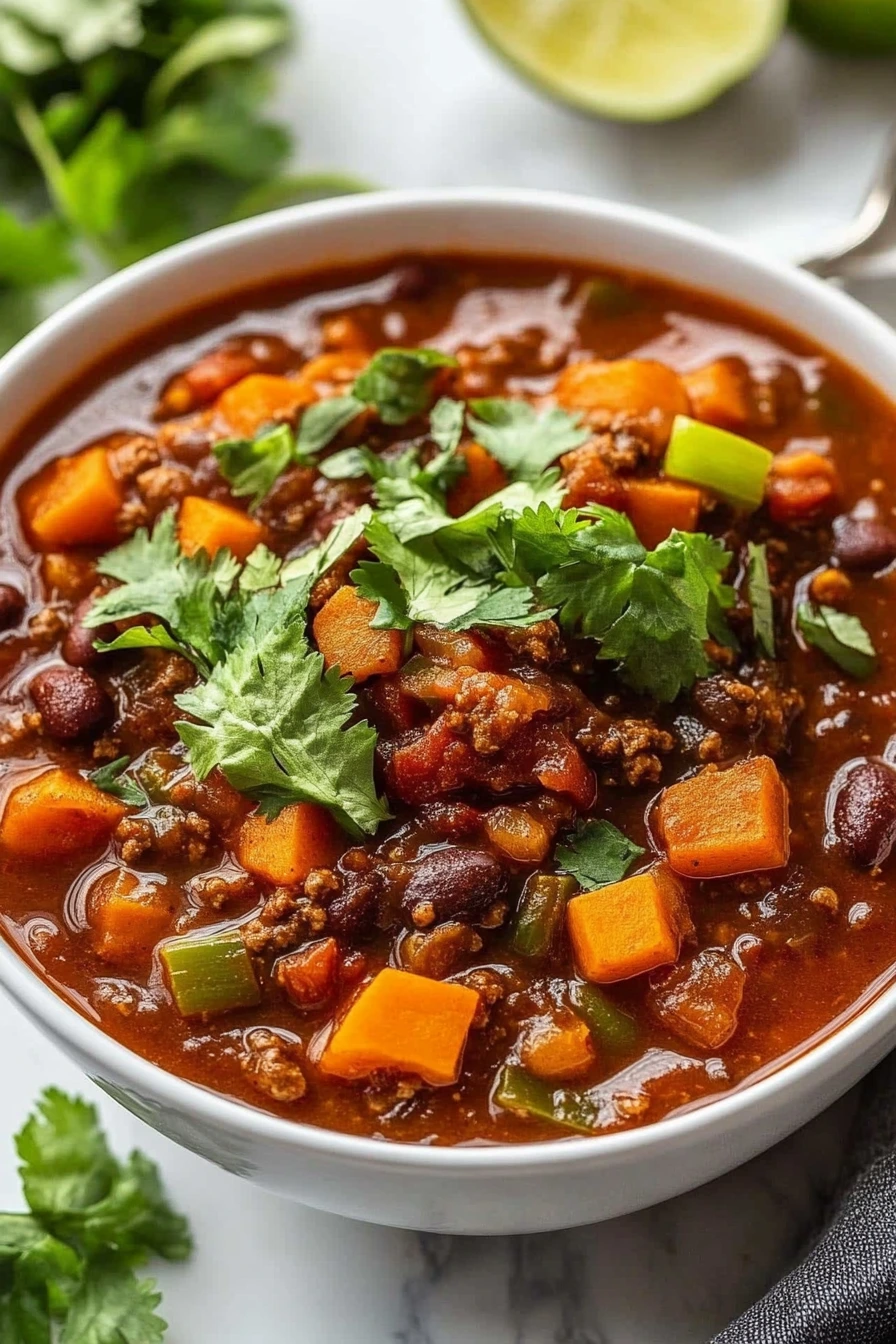Sweet potato chili ingredients before cooking