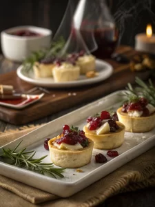 Freshly baked cranberry brie bites served on a platter.