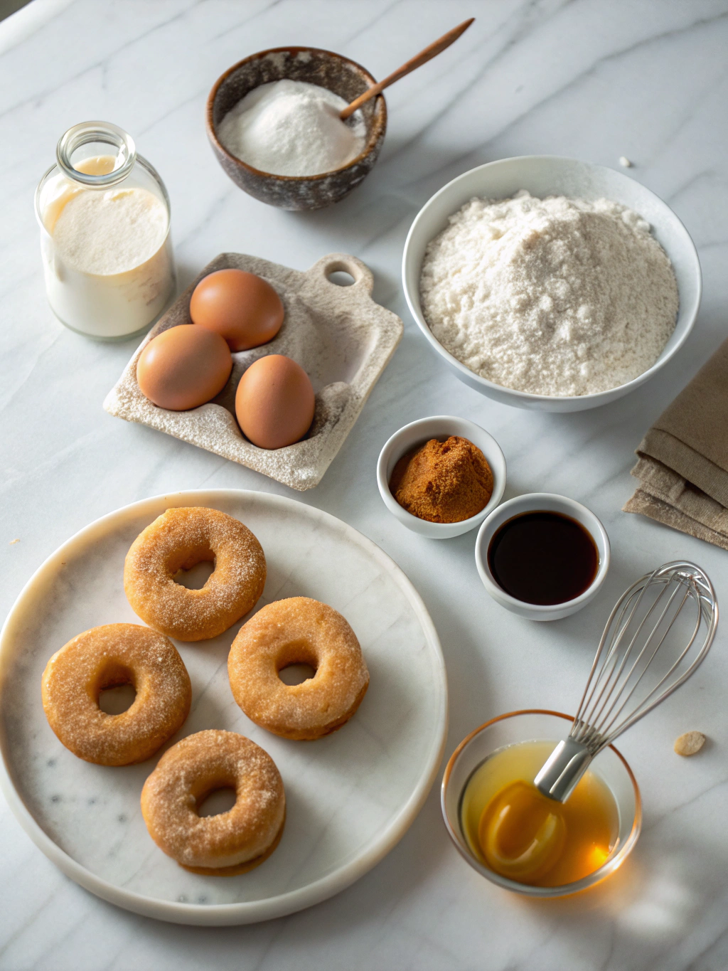 Ingredients arranged for maple glazed donuts recipe