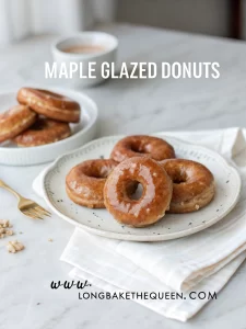 Freshly made maple glazed donuts on cooling rack