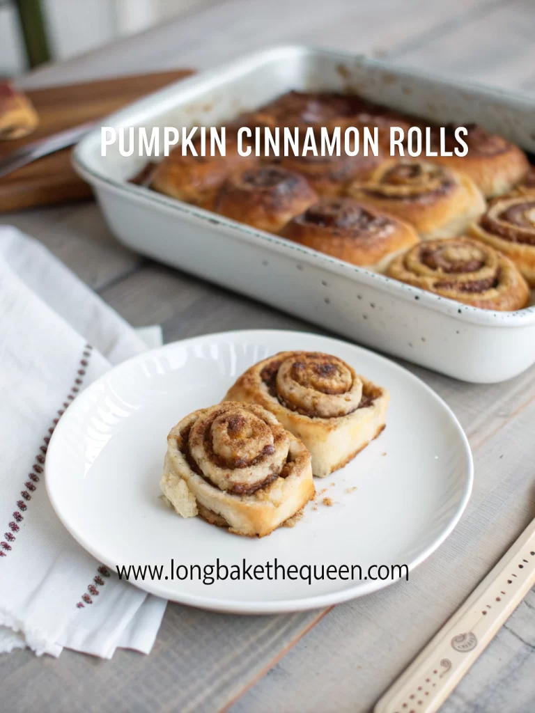 Freshly baked pumpkin cinnamon rolls with glaze on top