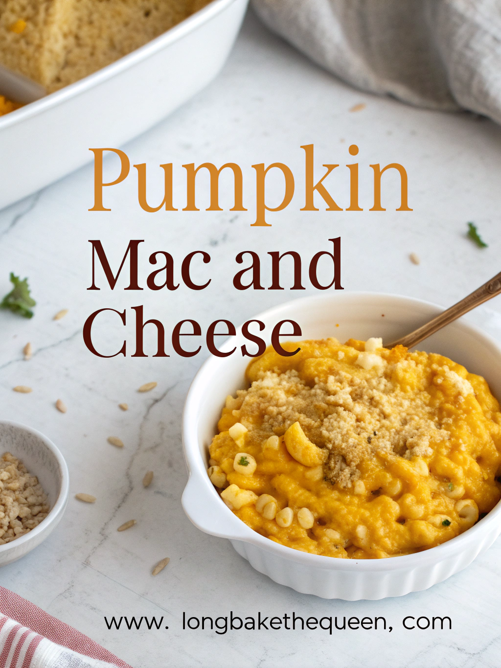 Golden baked pumpkin mac and cheese with crispy topping