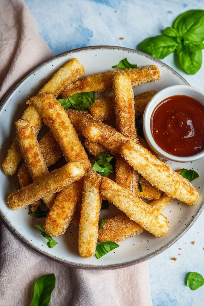 Golden cheese fries made from halloumi, cooked until crisp and served warm