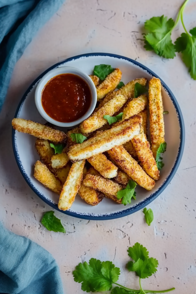 Breaded halloumi cheese fries with a crispy coating and soft center