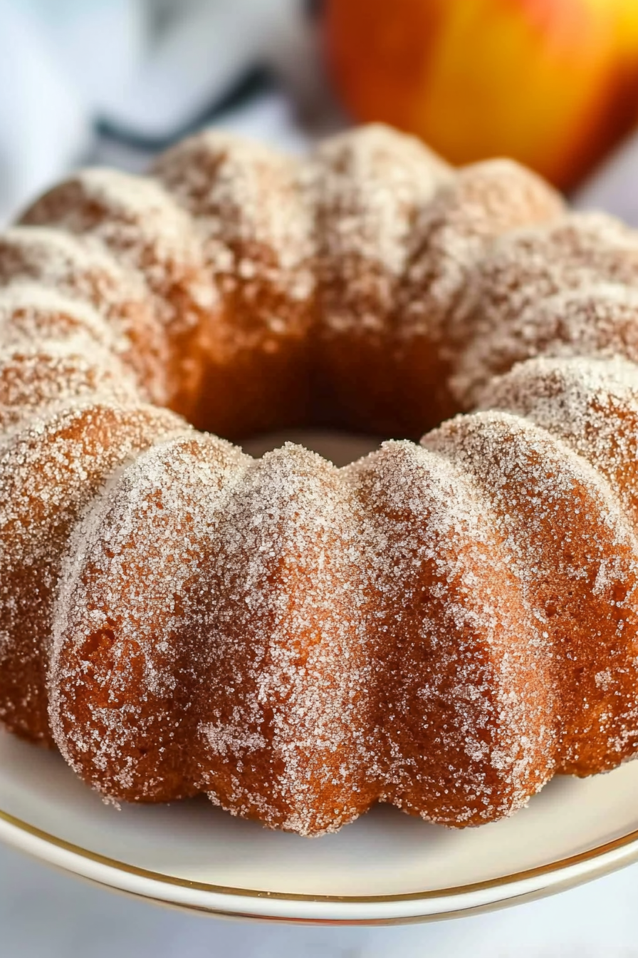 Freshly baked bundt cake with a cinnamon sugar crust, styled for a finished dessert photo.