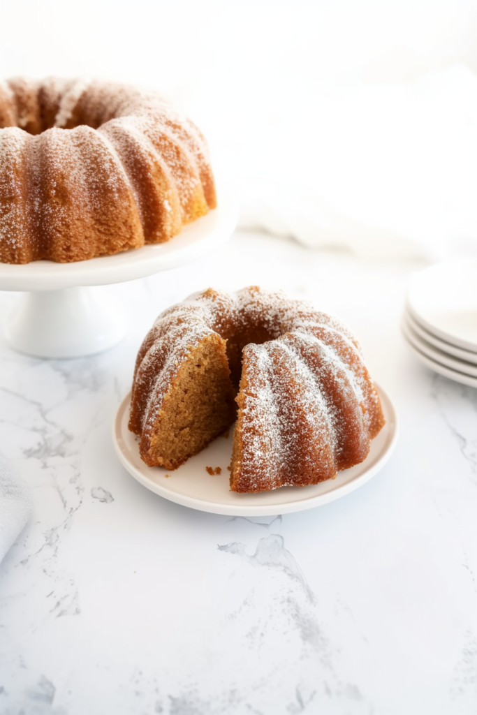Sugar-coated ring cake with deep ridges, photographed in bright natural light.