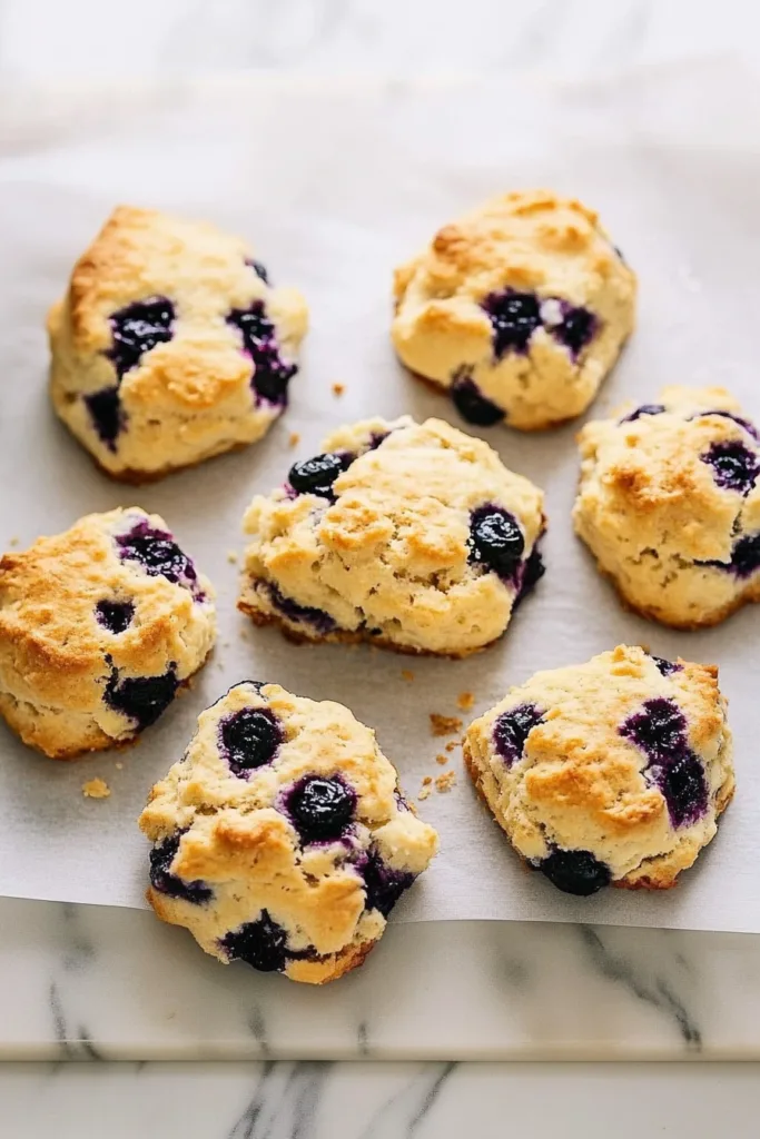 Soft baked biscuits with pockets of blueberries and a sweet glaze finish.