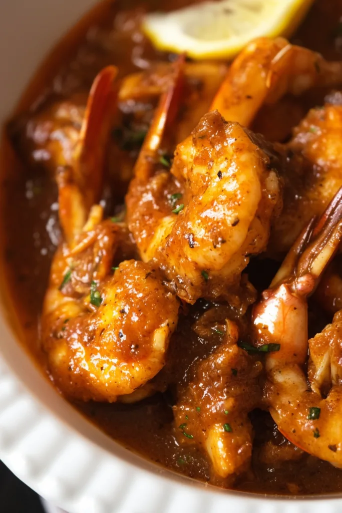 Prepared seafood sauce with oil separation and specks of garlic and herbs.