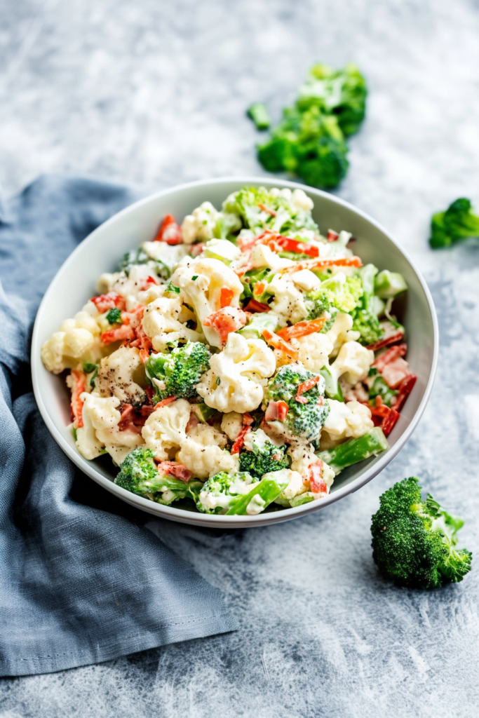 Final plated shot of the chilled salad, highlighting the colorful mix of vegetables and dressing.