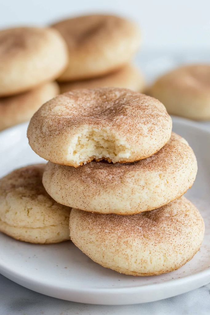 Close-up of cookies with a speckled cinnamon surface and slightly crisp edges.