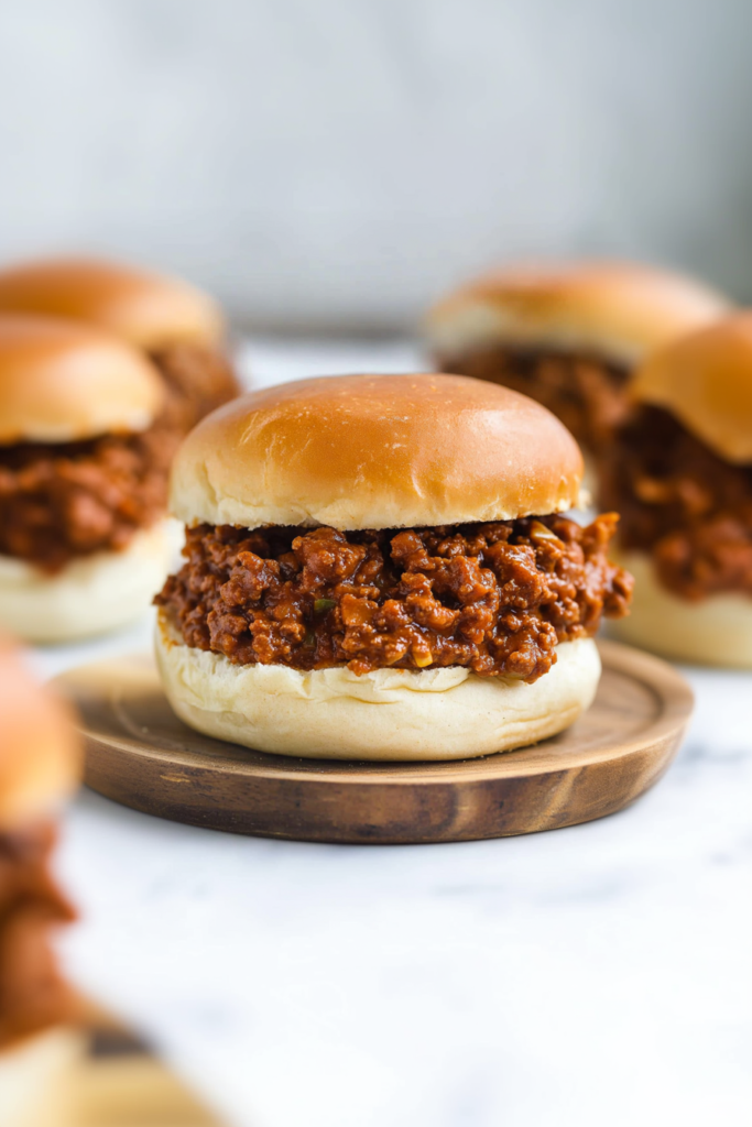 Copycat Manwich Recipe sandwich stacked on a plate, ready to enjoy.