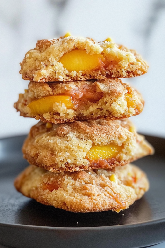 Soft crumbly cookies filled with warm peach pieces and jammy centers