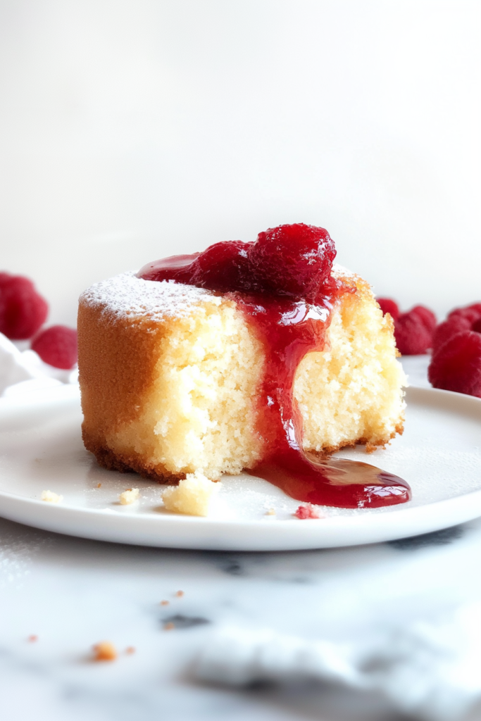 Rich, golden cake with a tender interior and glossy berry topping.