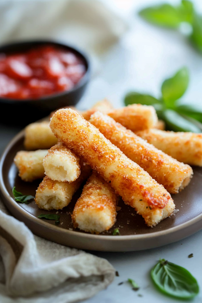 Glossy, golden-brown rolls arranged neatly on a dark plate, garnished with fresh basil leaves.
