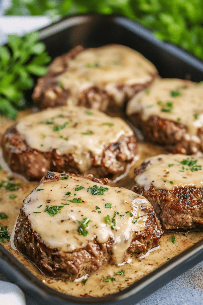 Comfort food classic featuring tender beef patties in a hearty sauce.
