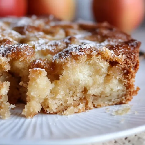 Finished apple cinnamon cake topped with powdered sugar, ready to serve