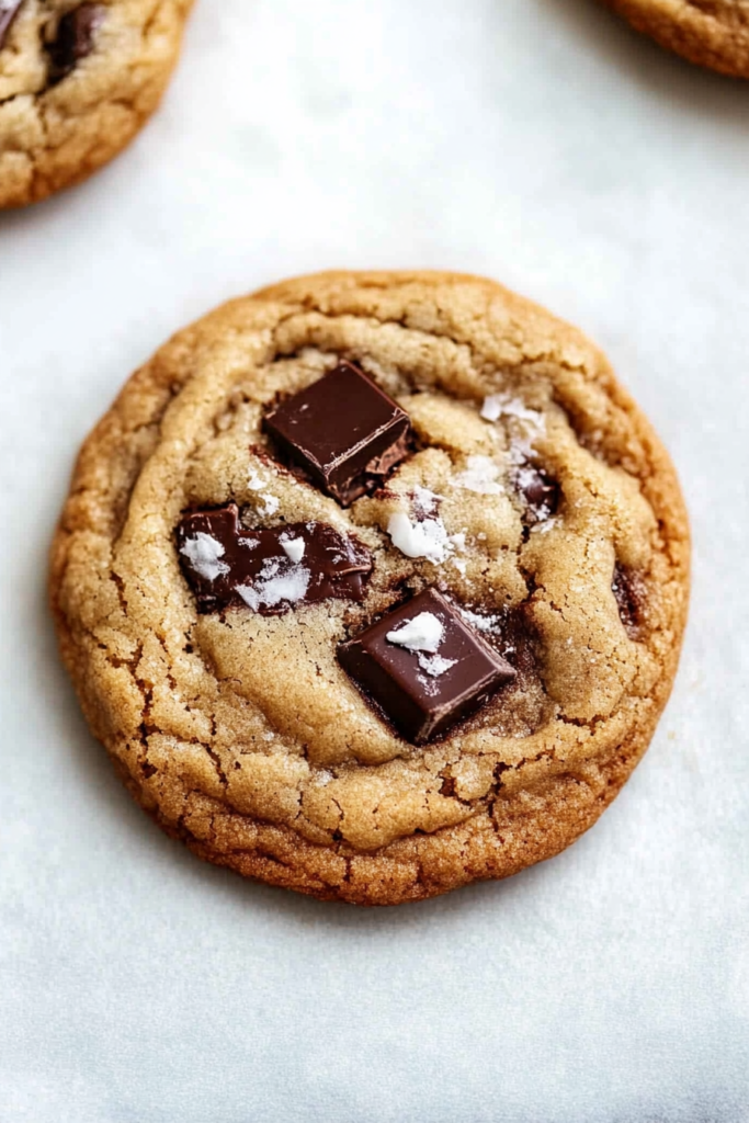 Golden, soft-baked cookies topped with chunky pieces of chocolate.