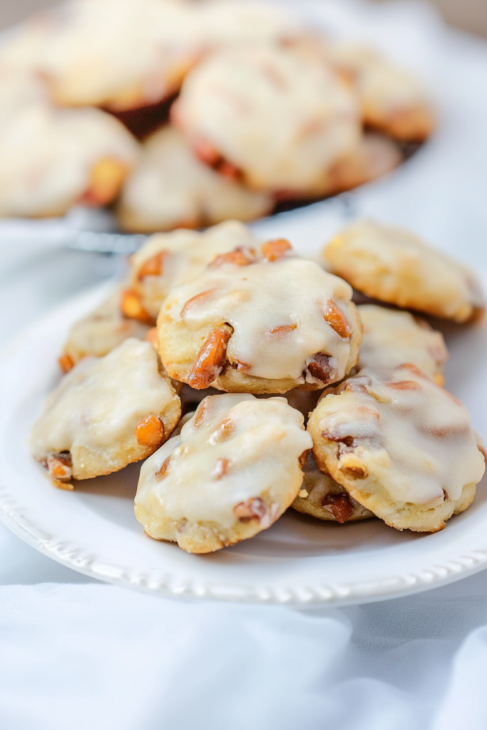 Finished dessert cookies with a melt-in-your-mouth texture and simple glaze topping