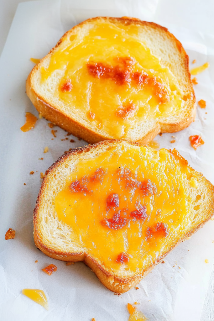 Simple comfort food with melted cheddar and mozzarella on rustic bread slices.