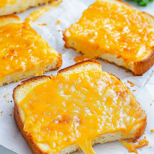 Final plated shot of Cheese Toast, showcasing its airy crumb and melted topping.
