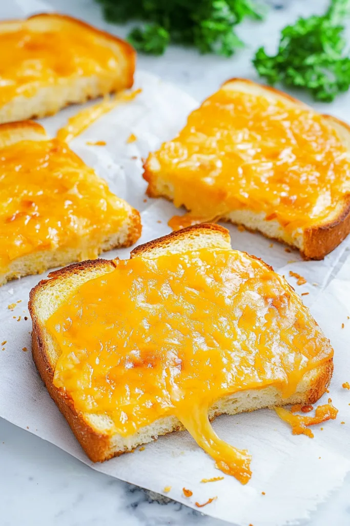 Final plated shot of Cheese Toast, showcasing its airy crumb and melted topping.