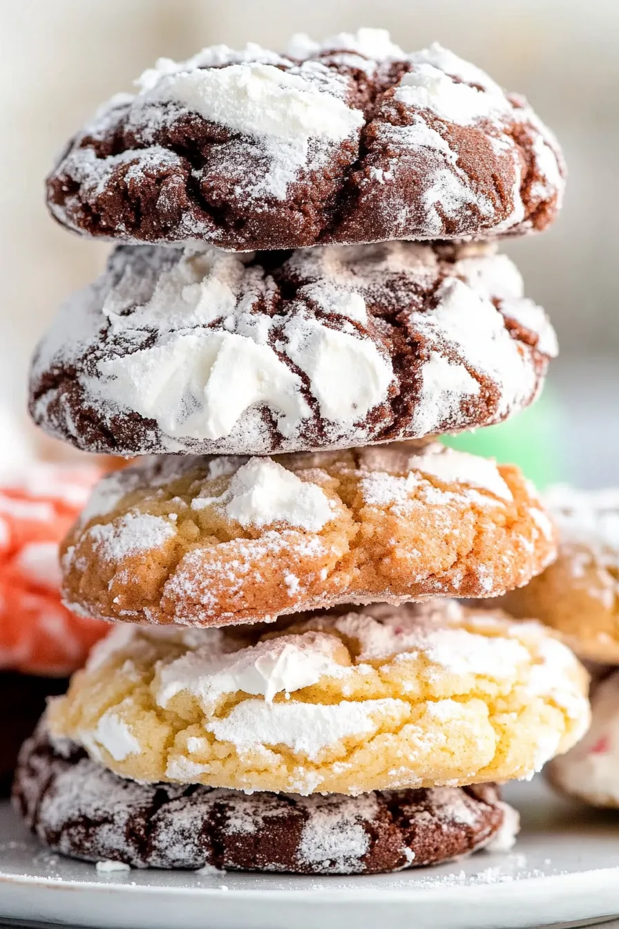 Close-up of soft, airy cookies dusted in powdered sugar.