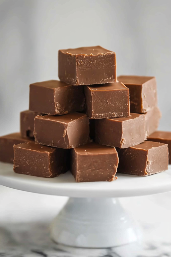 Final presentation of Easy Fudge Recipe with neatly cut squares ready to serve