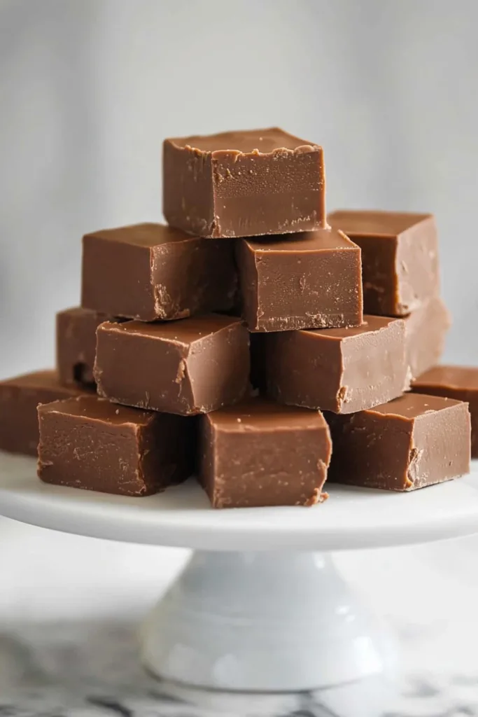 Final presentation of Easy Fudge Recipe with neatly cut squares ready to serve
